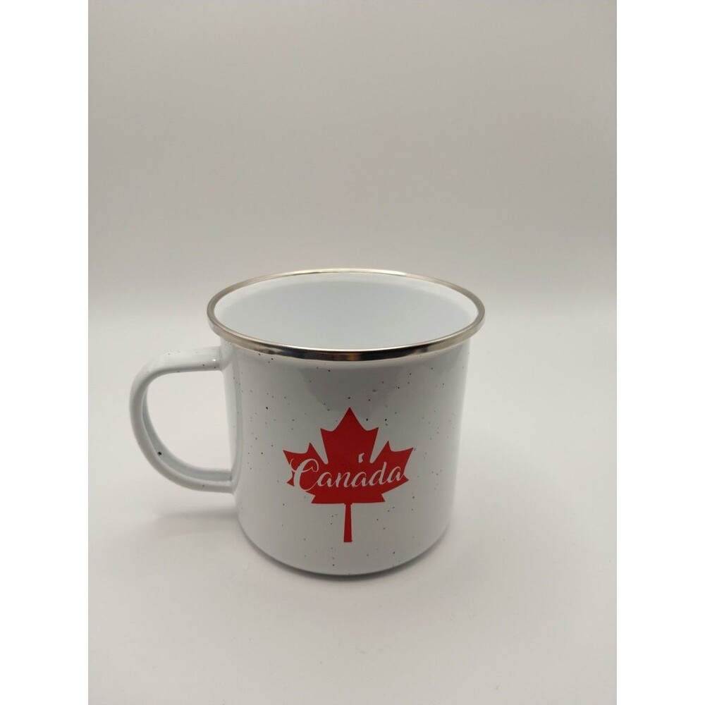 Canada Enamel Mug 16 Oz White Red Maple Leaf Design Camping Collectible Cup
